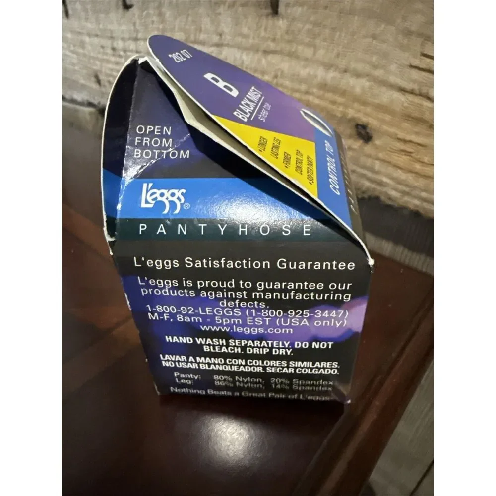 L'eggs Panty Hose Silken Mist Control Top Size B Black Mist Sheer Toe‎ 2000 NEW